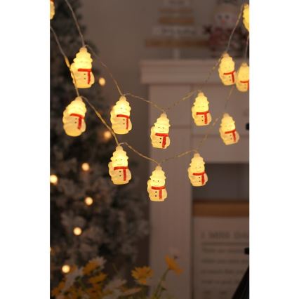 LED Kerst lichtsnoer 20xLED/3xAA/warm wit 3,3m Sneeuwpoppen