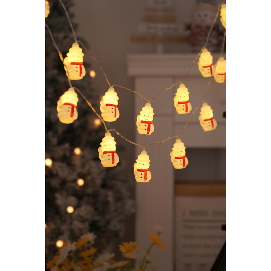 LED Kerst lichtsnoer 20xLED/3xAA/warm wit 3,3m Sneeuwpoppen
