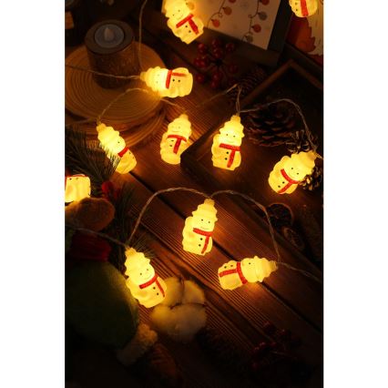 LED Kerst lichtsnoer 20xLED/3xAA/warm wit 3,3m Sneeuwpoppen