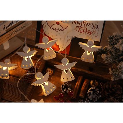 LED kerstlichtsnoer 10xLED/2xAA/warm wit 2m met engeltjes