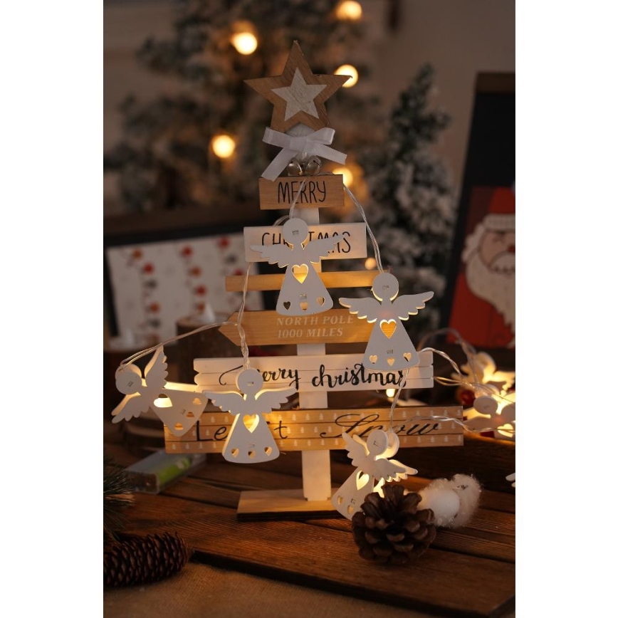 LED kerstlichtsnoer 10xLED/2xAA/warm wit 2m met engeltjes