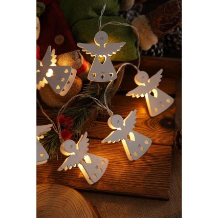 LED kerstlichtsnoer 10xLED/2xAA/warm wit 2m met engeltjes