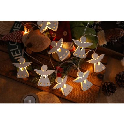 LED kerstlichtsnoer 10xLED/2xAA/warm wit 2m met engeltjes