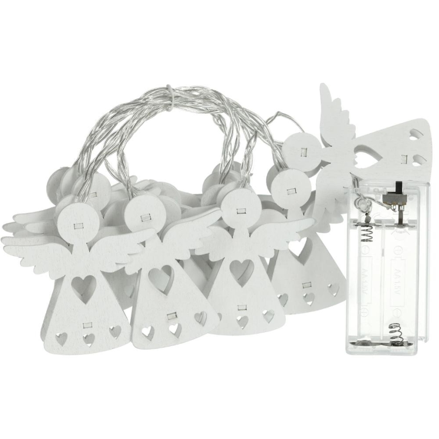 LED kerstlichtsnoer 10xLED/2xAA/warm wit 2m met engeltjes