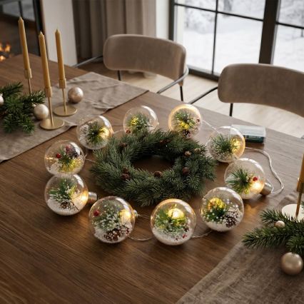 LED kerstverlichting 10xLED/3xAAA/warm wit 2,1m kerstballen