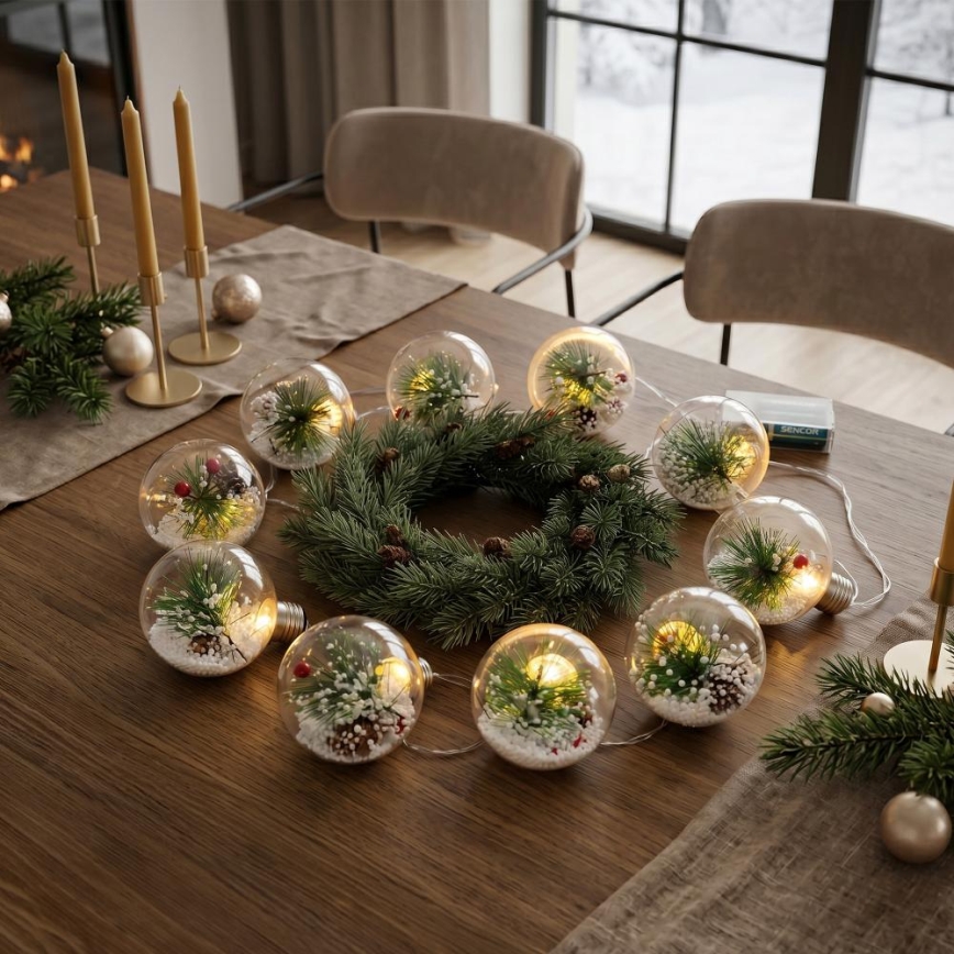 LED kerstverlichting 10xLED/3xAAA/warm wit 2,1m kerstballen