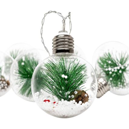 LED kerstverlichting 10xLED/3xAAA/warm wit 2,1m kerstballen
