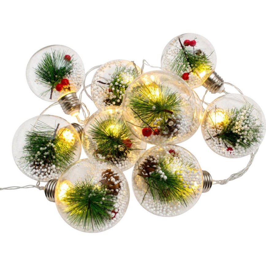 LED kerstverlichting 10xLED/3xAAA/warm wit 2,1m kerstballen