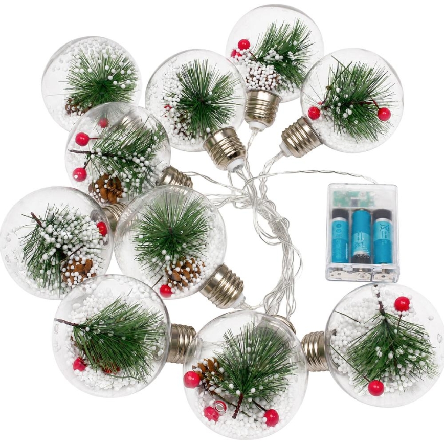 LED kerstverlichting 10xLED/3xAAA/warm wit 2,1m kerstballen