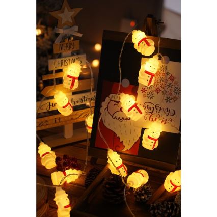 LED kerstlichtsnoer 20xLED/3xAA/warm wit 3,3m sneeuwpoppen