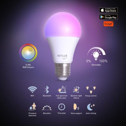 LED RGBW dimbare lamp A60 E27/9W/230V 2700-6500K Wi-Fi Tuya