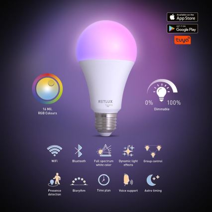 LED RGBW dimbare lamp A70 E27/14W/230V 2700-6500K Wi-Fi Tuya