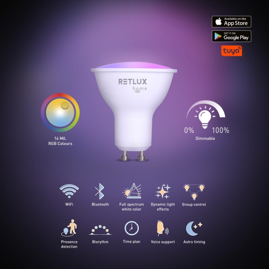 LED RGBW dimbare lamp MR16 GU10/4,5W/230V 2700-6500K Wi-Fi Tuya