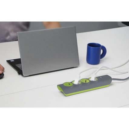 Retlux - Verlengsnoer met schakelaar, 3 stopcontacten (Type E) + 1x USB-A + 1x USB-C, 1,4 m, grijs