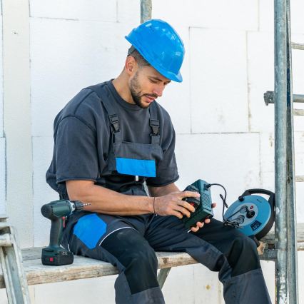 Retlux - Verlengsnoer op haspel, 3-voudig, Type E, 10 m, blauw/zwart