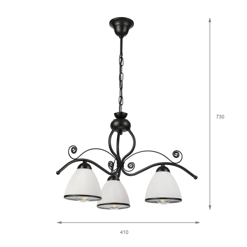 RETRO hanglamp aan ketting 3xE27/60W/230V zwart/wit