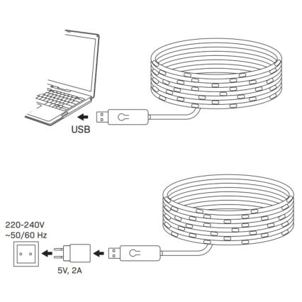 RGB LED-lichtsnoer LED/10W/5V 10 m USB + afstandsbediening