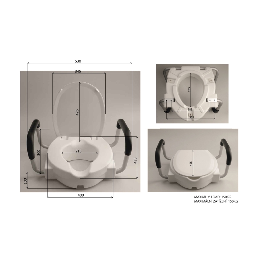 Ridder - Verhoogde toiletzitting met handgrepen, wit