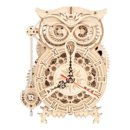 RoboTime - 3D houten mechanische puzzel Uil klok 1xAA