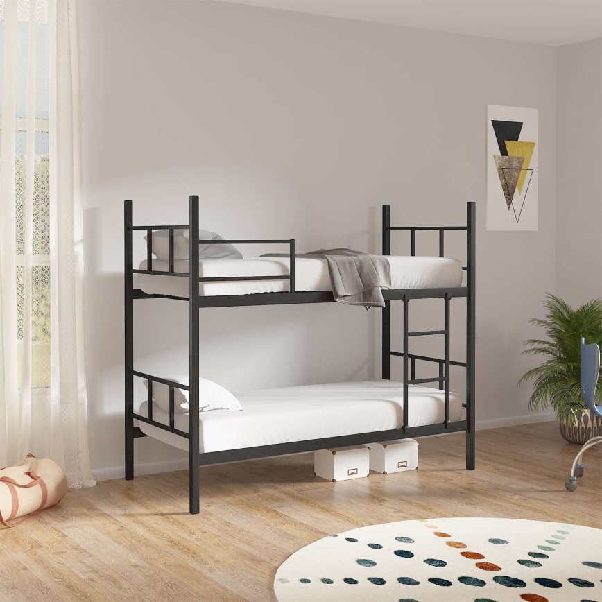 Robuust metalen stapelbed MAVEN 90x200 cm, zwart, draagvermogen 2×100 kg (per bed)