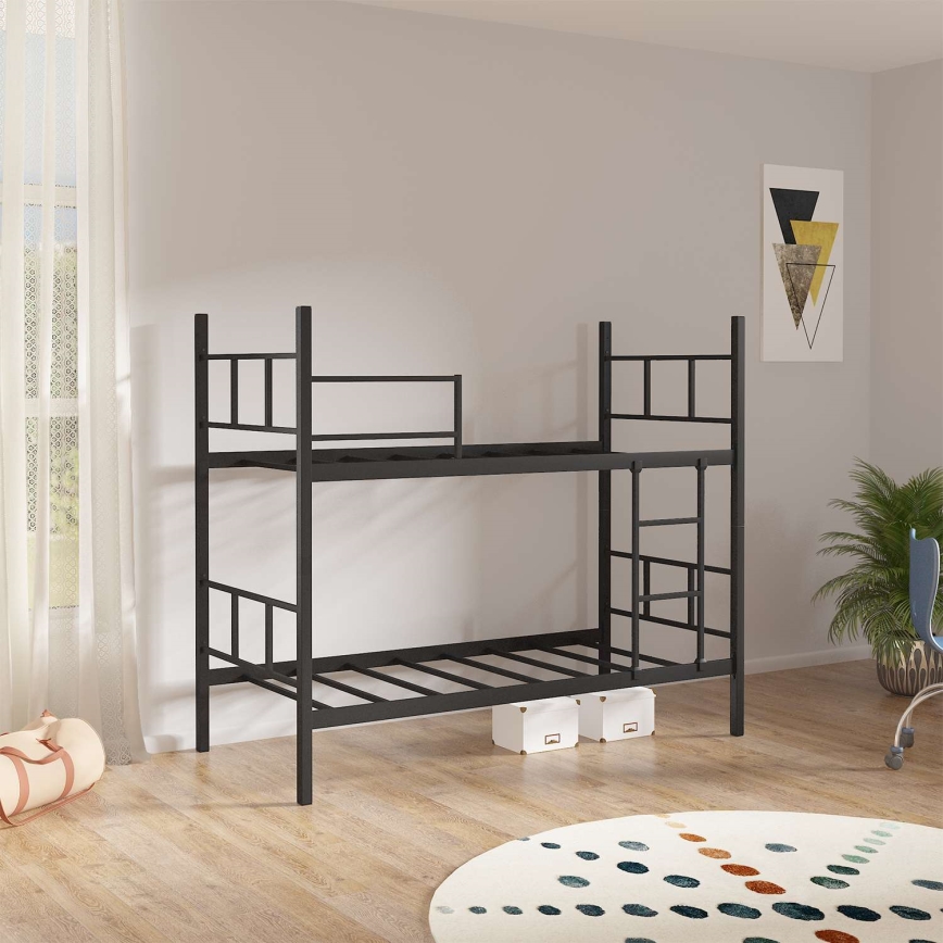 Robuust metalen stapelbed MAVEN 90x200 cm, zwart, draagvermogen 2×100 kg (per bed)