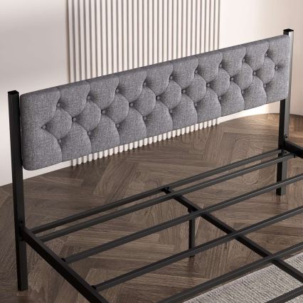 Robuust metalen tweepersoonsbed KAROM 160x200 cm, grijs, draagvermogen 200 kg
