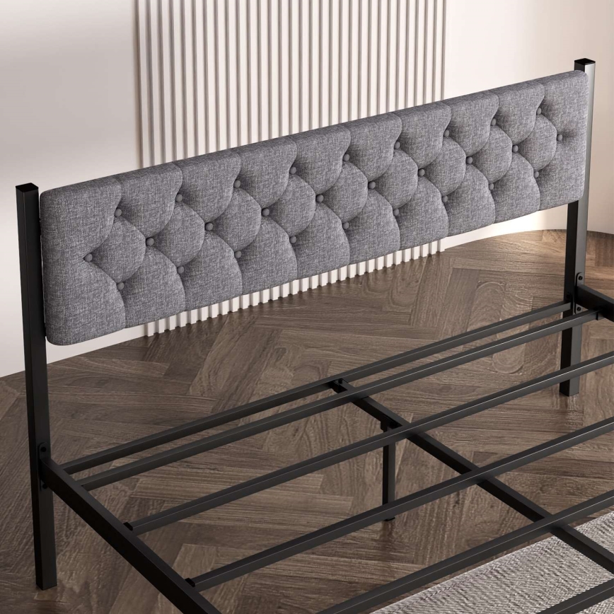 Robuust metalen tweepersoonsbed KAROM 160x200 cm, grijs, draagvermogen 200 kg
