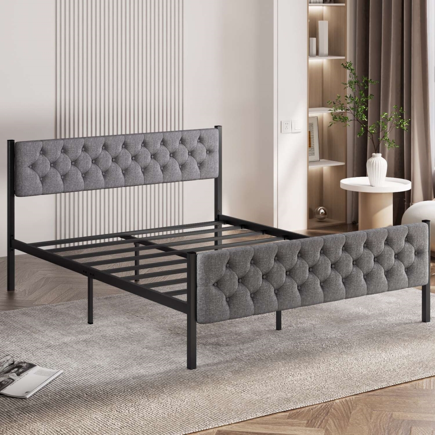 Robuust metalen tweepersoonsbed KAROM 160x200 cm, grijs, draagvermogen 200 kg