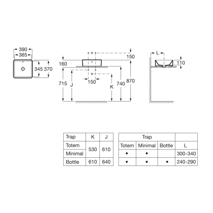 Roca A3270ML000 - Opbouwwastafel GAP 39x37 cm keramiek/wit