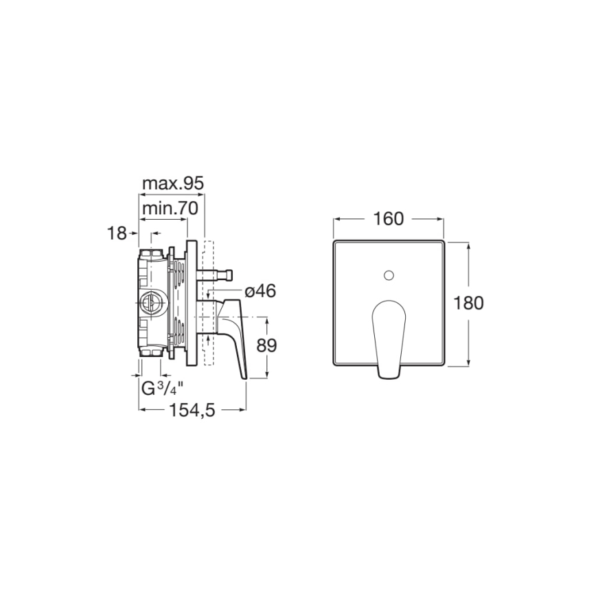 Roca A5A0B90C00 - Douchekraan voor inbouwmontage ATLAS glanzend chroom