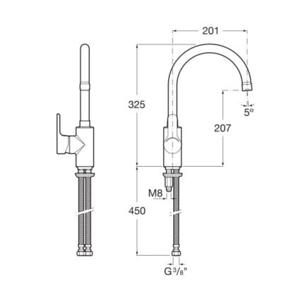 Roca A5A8409C00 - Keukenkraan L20 32,5 cm glanzend chroom
