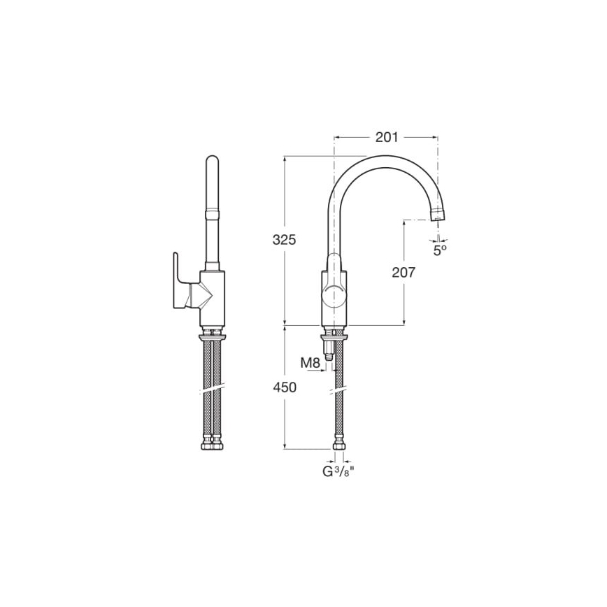 Roca A5A8409C00 - Keukenkraan L20 32,5 cm glanzend chroom