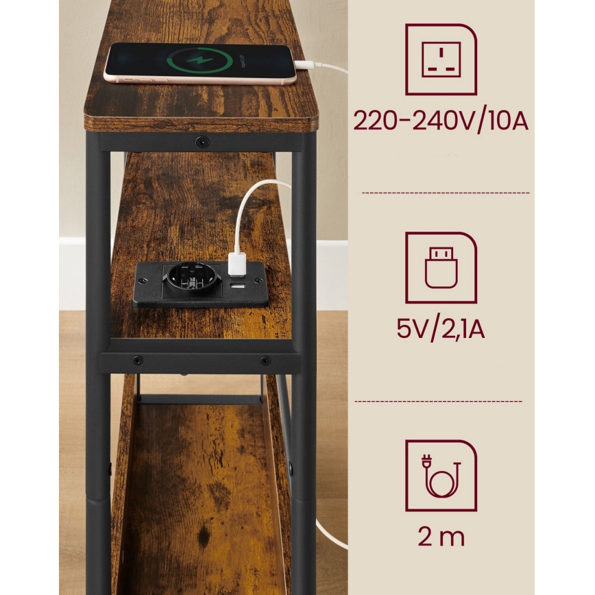 ROD bijzettafel met ingebouwd stopcontact en USB-poorten, bruin/zwart