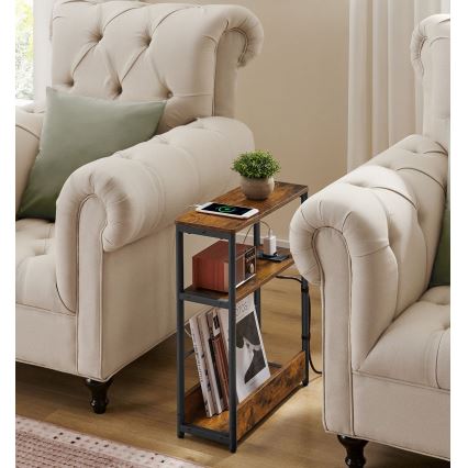 ROD bijzettafel met ingebouwd stopcontact en USB-poorten, bruin/zwart