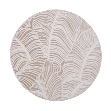 Rond vloerkleed SALAMANCA 100 cm beige/wit met bladmotief