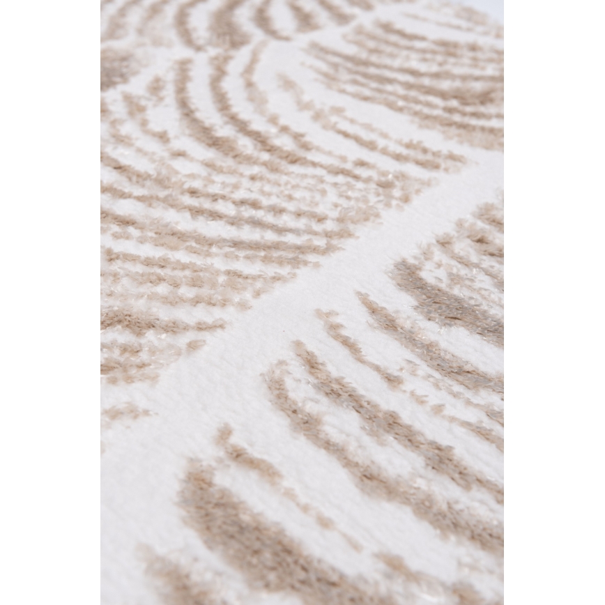 Rond vloerkleed SALAMANCA 100 cm beige/wit met bladmotief