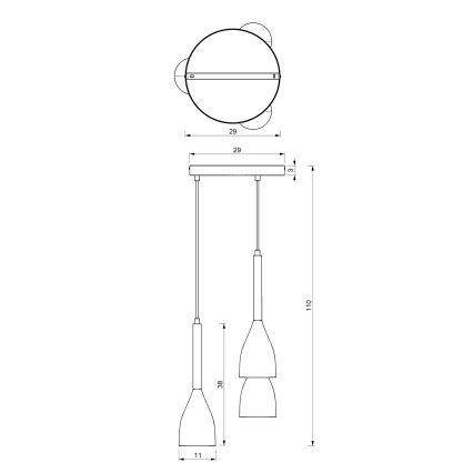 Ronde Eettafel Hanglamp MUZA 3x E27 / 60W / 230V