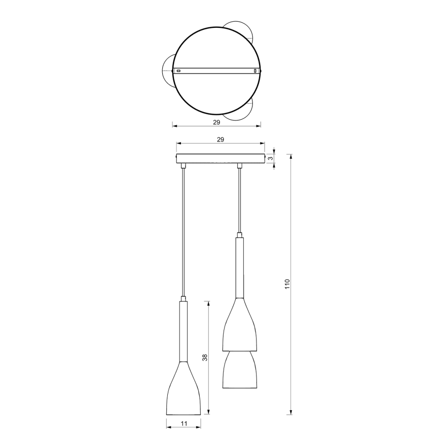 Ronde Eettafel Hanglamp MUZA 3x E27 / 60W / 230V