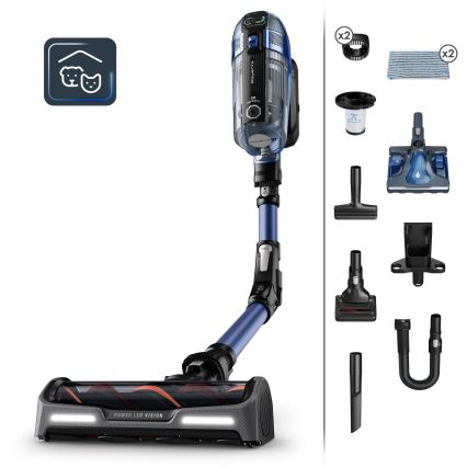 Rowenta - Steelstofzuiger met dweil X-FORCE FLEX ANIMAL AQUA AUTO 3-in-1 480W/32,4V 2500 mAh blauw