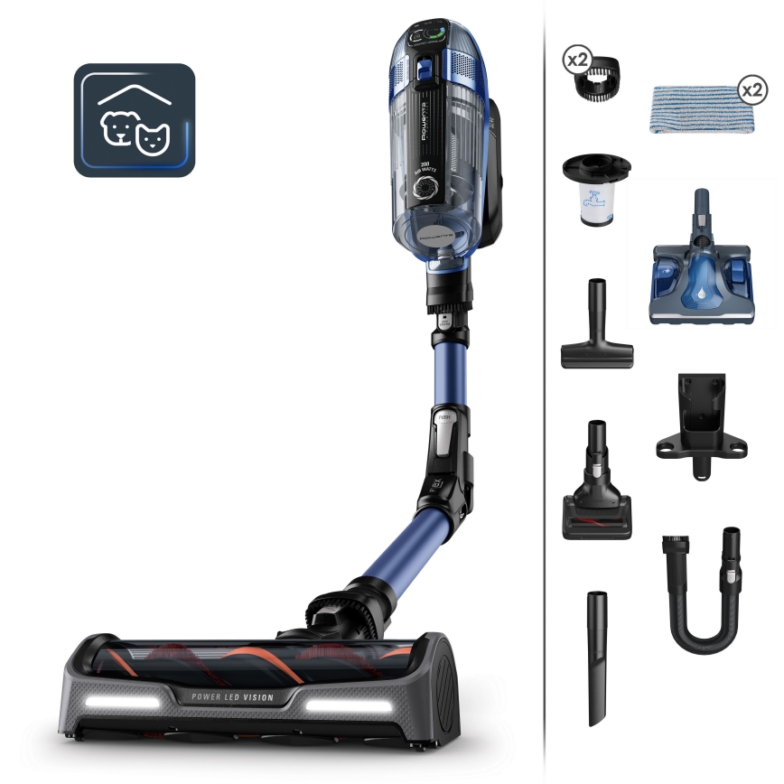 Rowenta - Steelstofzuiger met dweil X-FORCE FLEX ANIMAL AQUA AUTO 3-in-1 480W/32,4V 2500 mAh blauw
