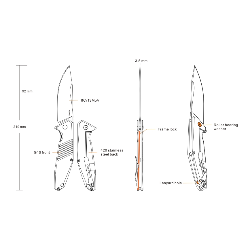 Ruike RUD191B - Opvouwbaar zakmes 21,9 cm zwart