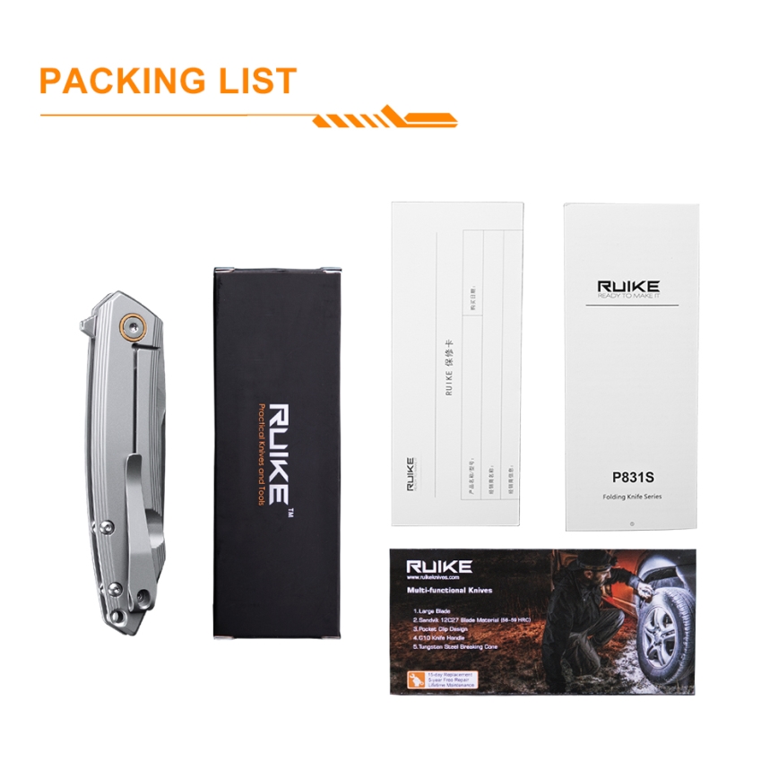 Ruike RUP831SSA - Opvouwbaar compact mes 19,5 cm zilver