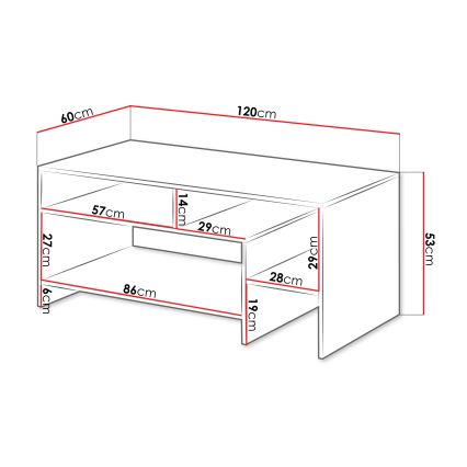 Salontafel ALVA 120x53 cm wit/eiken grande