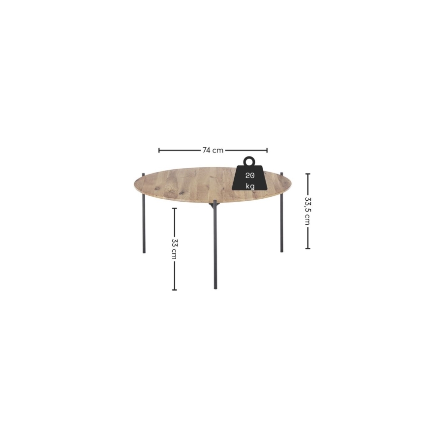 Salontafel AURA Ø 74 cm eik/antraciet