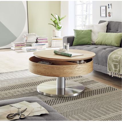 Salontafel BLOCK Ø 79 cm eiken/zilver