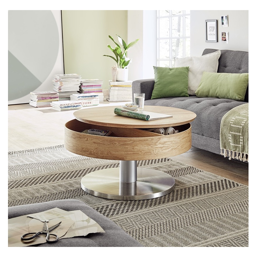 Salontafel BLOCK Ø 79 cm eiken/zilver