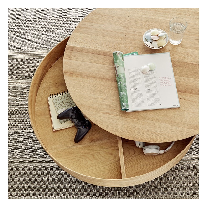 Salontafel BLOCK Ø 79 cm eiken/zilver