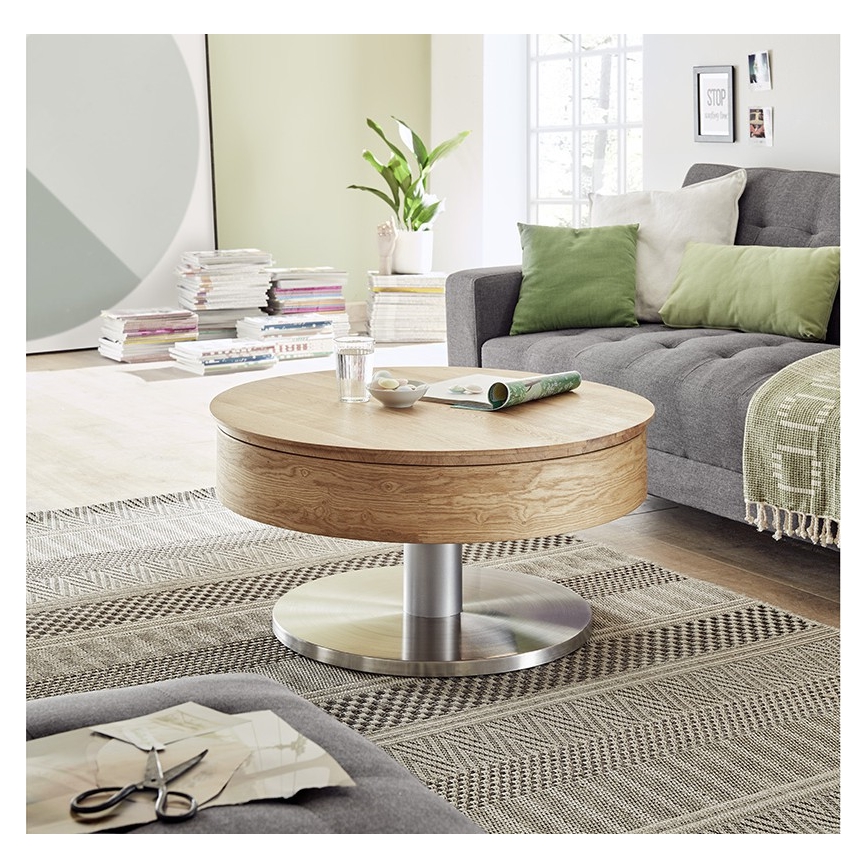 Salontafel BLOCK Ø 79 cm eiken/zilver