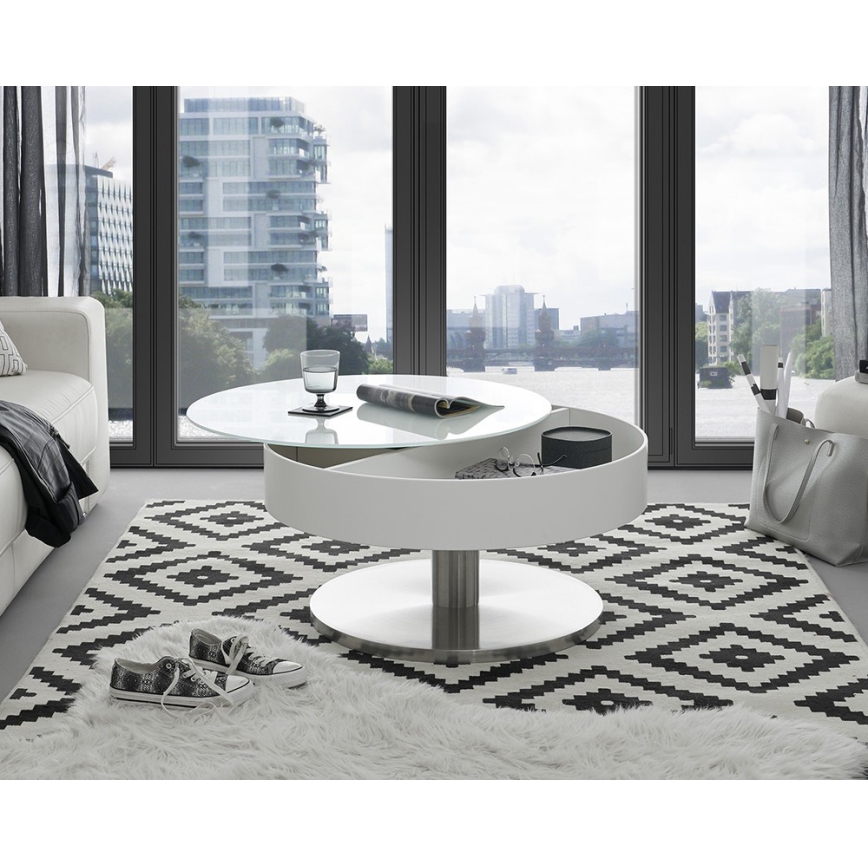Salontafel BLOCK Ø 79 cm wit/zilver