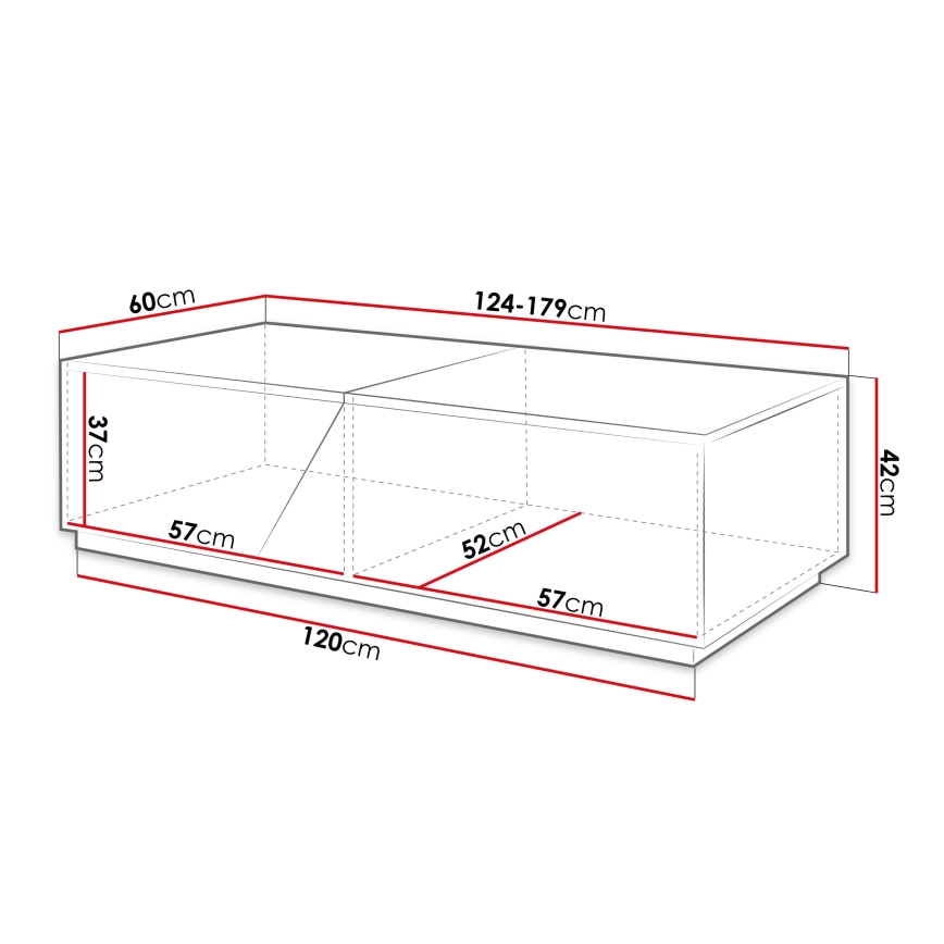 Salontafel CEELIAS 124x42 cm wit/wotan eik
